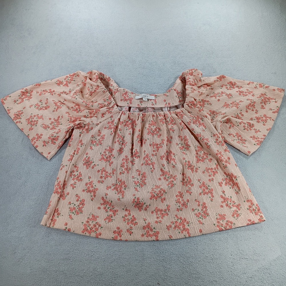 LOFT Womens Floral Square Neck Blouse Pink Medium Flutter Sleeve